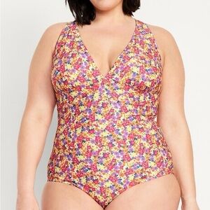 Old Navy Yellow Pink Floral Women’s One-Piece Swimsuit